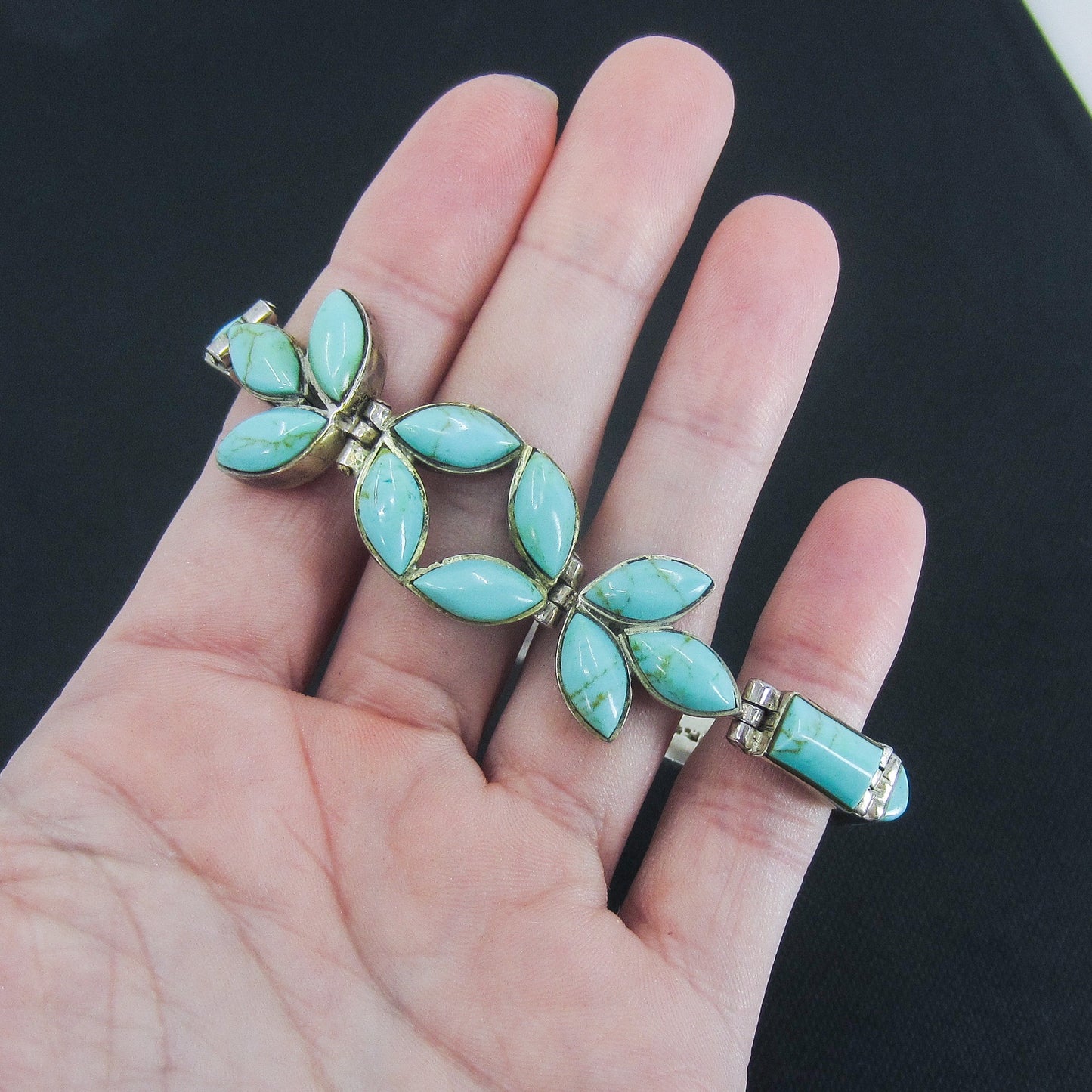 SOLD--Vintage Taxco Turquoise Bracelet Sterling, Mexico c. 1970