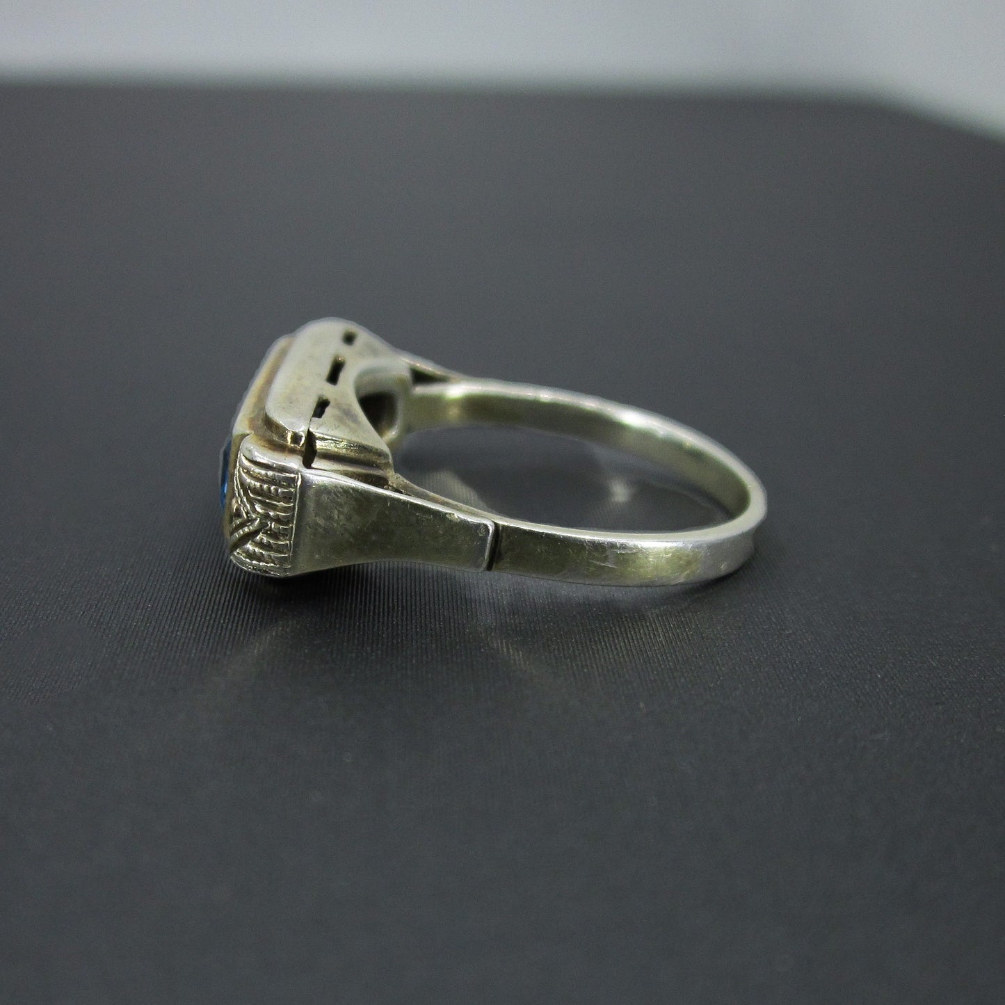 SOLD-Art Deco Square Cut Synthetic Spinel Ring Gilt 835 Silver c. 1930