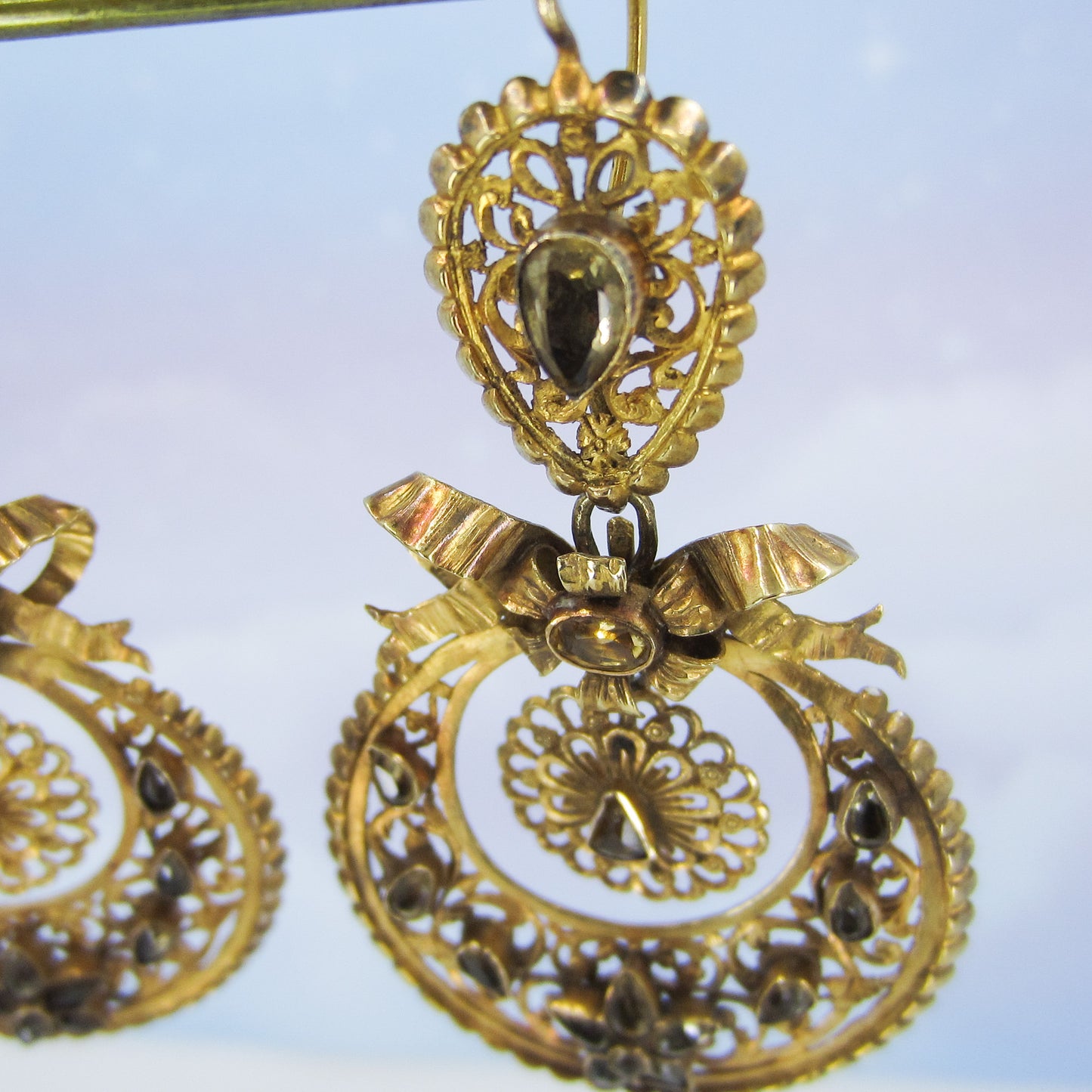 SOLD--Victorian Foil-Backed Citrine Pendeloque Day/Night Earrings 22k c. 1850