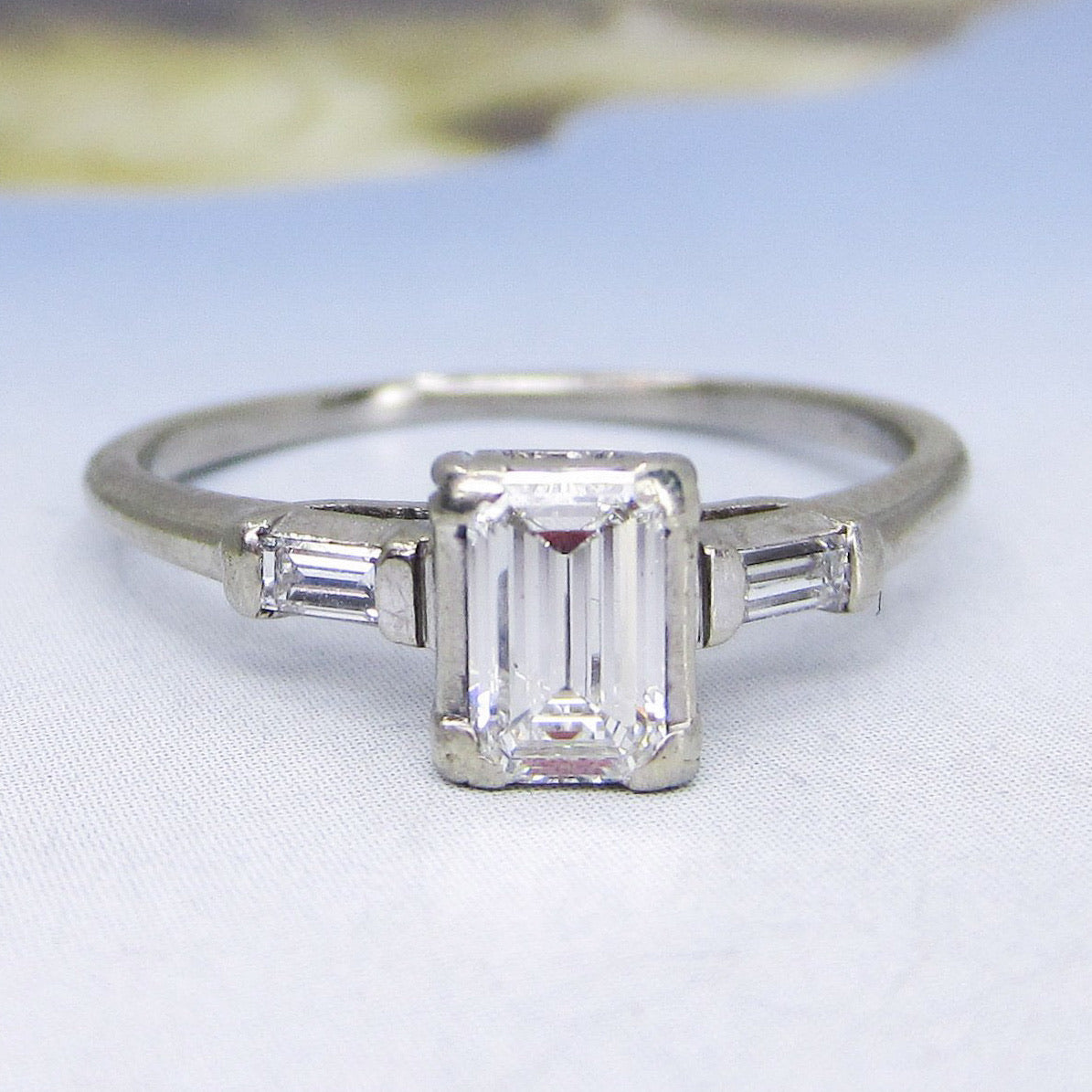 SOLD—Art Deco Emerald Cut Diamond .56ct Ring 14k c. 1940