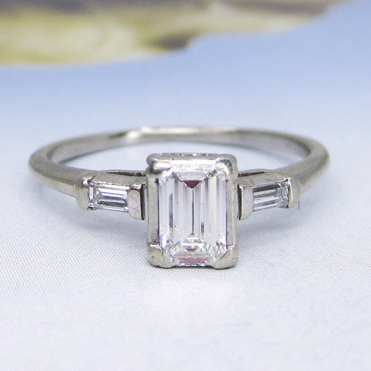 SOLD—Art Deco Emerald Cut Diamond .56ct Ring 14k c. 1940