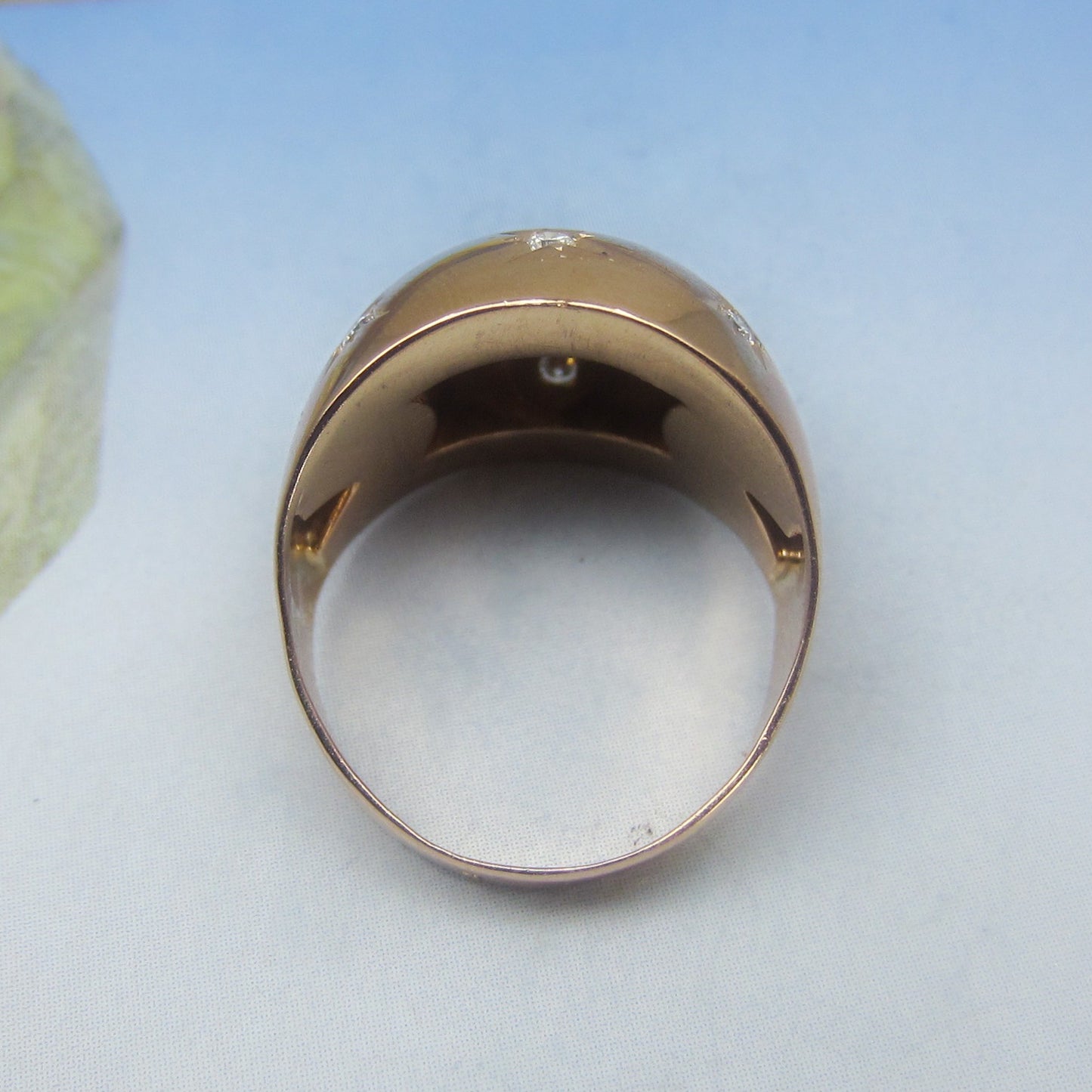 SOLD--Retro Star Set Diamond Bombe Ring 18k, French c. 1940