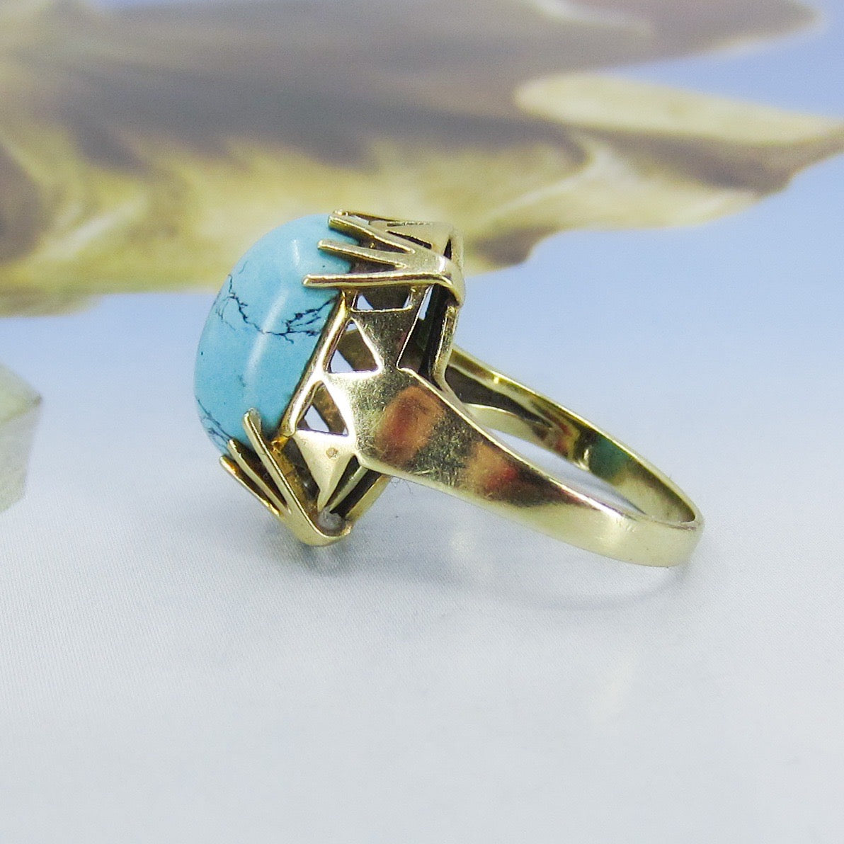 Vintage Egyptian Revival Turquoise Ring 14k c. 1970