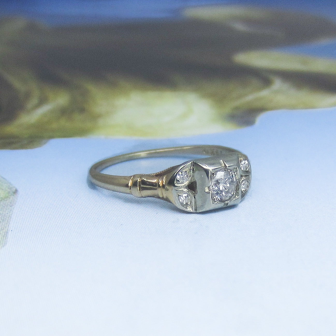 SOLD--Art Deco Diamond Ring 14k c. 1930