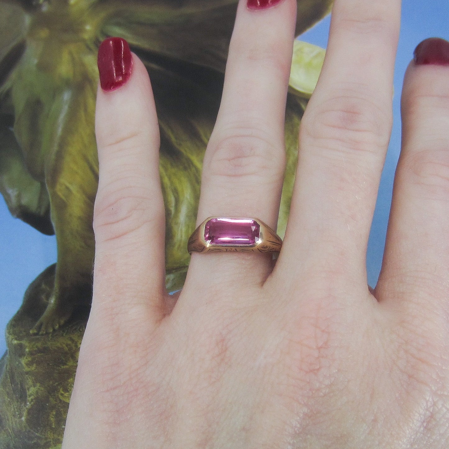SOLD-Art Deco Pink Sapphire Ring 14k c. 1920