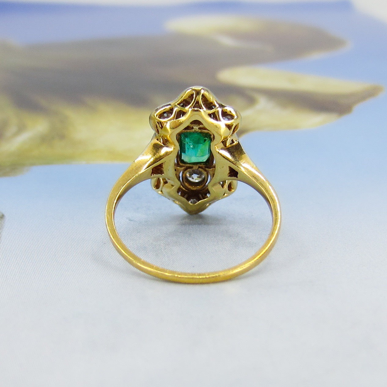 SOLD--Edwardian Emerald and Diamond Ring 18k/Plat c. 1910