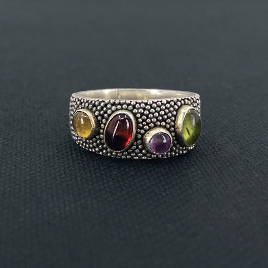 Vintage Multi-Stone Granulated Band Sterling c. 1990
