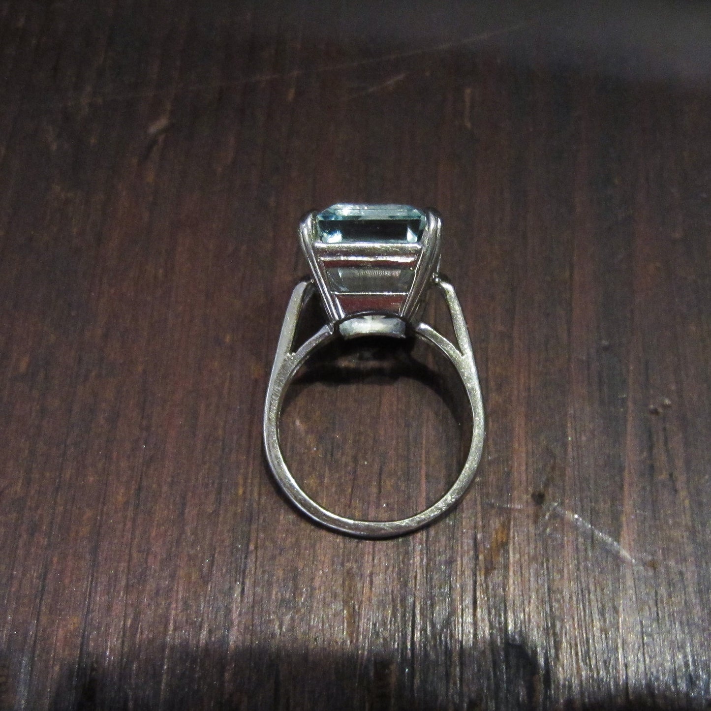 SOLD--Vintage Mid-Century Aquamarine 13ct Ring 14k c. 1950