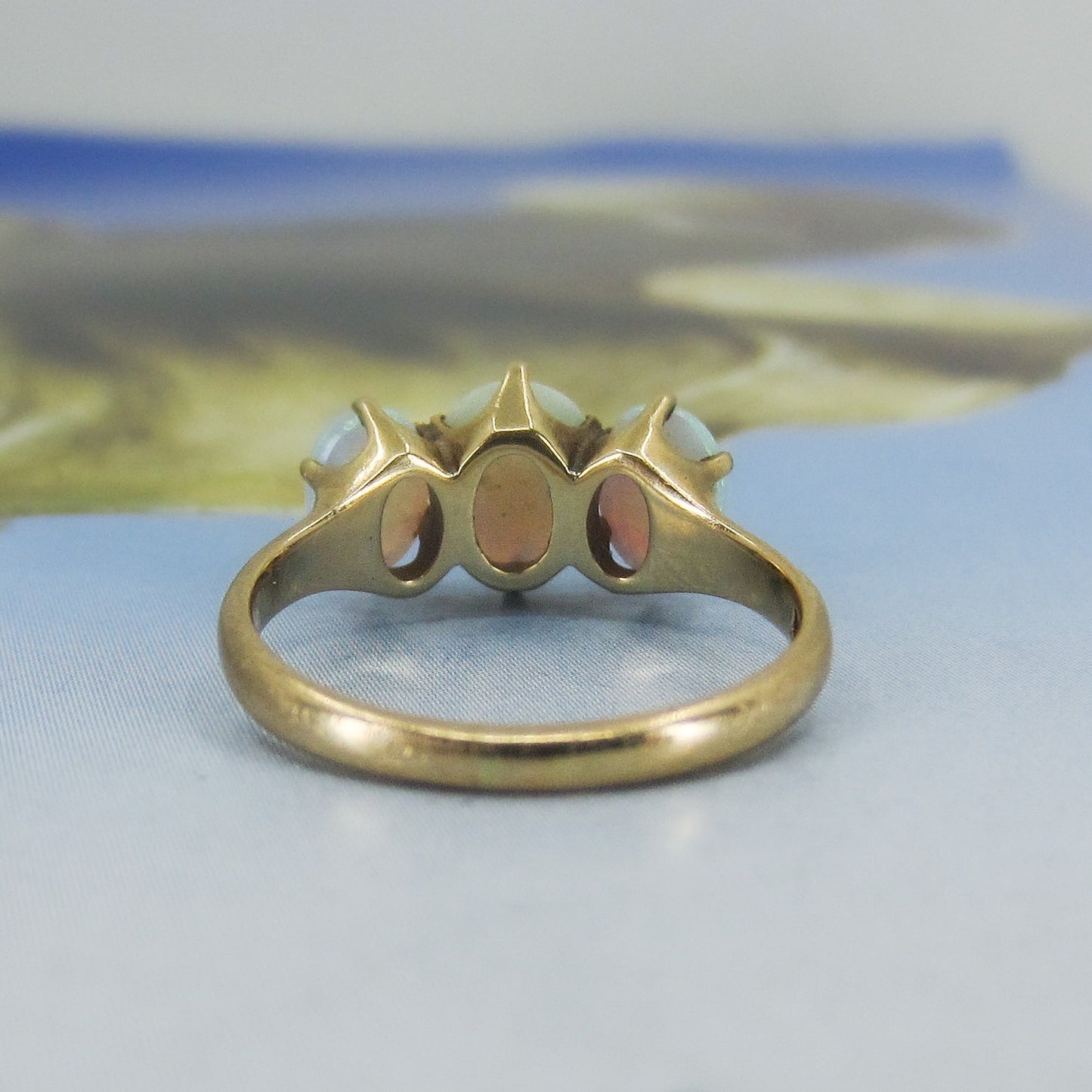 SOLD--Victorian Three Opal Ring 14k c. 1880