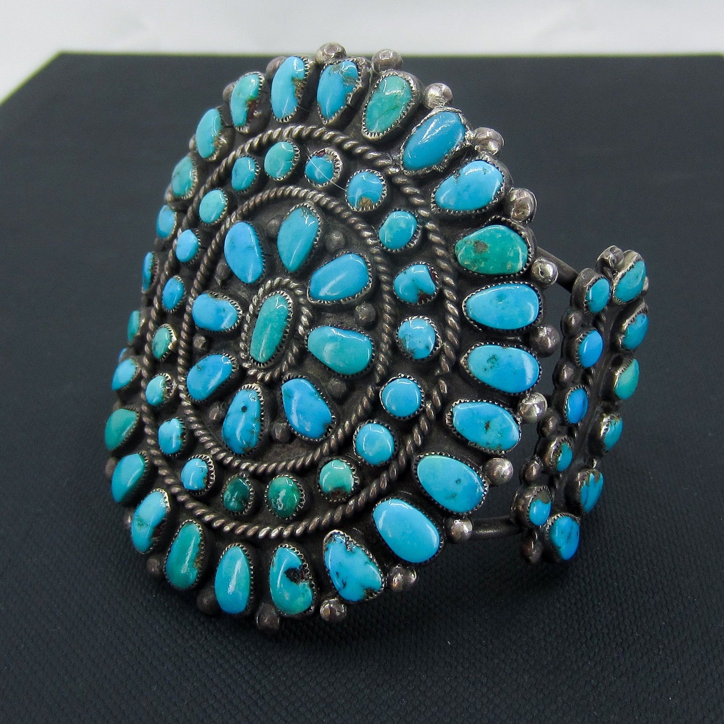 SOLD—HUGE Zuni Turquoise Petit Point Men's Cuff Sterling c. 1950