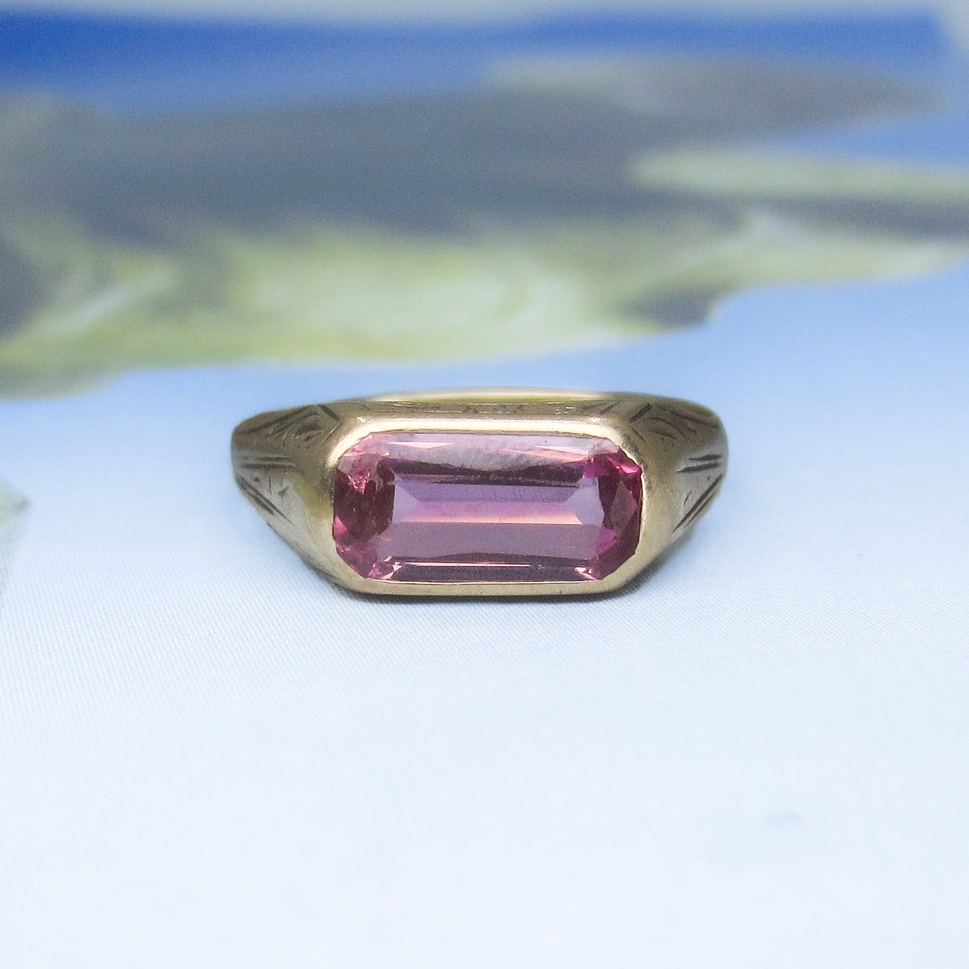SOLD-Art Deco Pink Sapphire Ring 14k c. 1920
