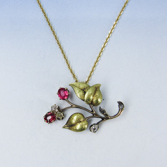 SOLD- Tourmaline and Diamond Pendant 14k c. 1890