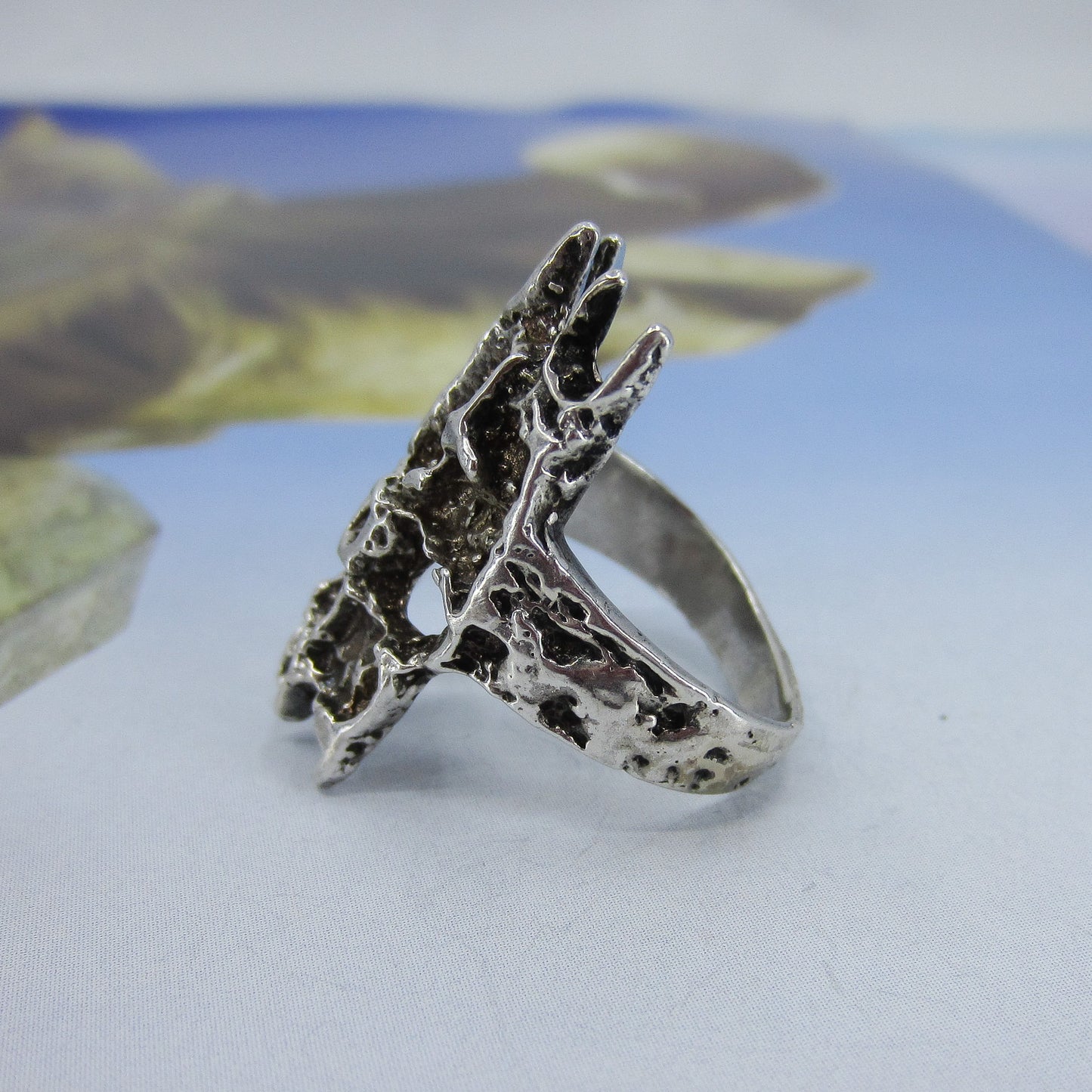 SOLD--Mid-Century Brutalist Ring Sterling c. 1970