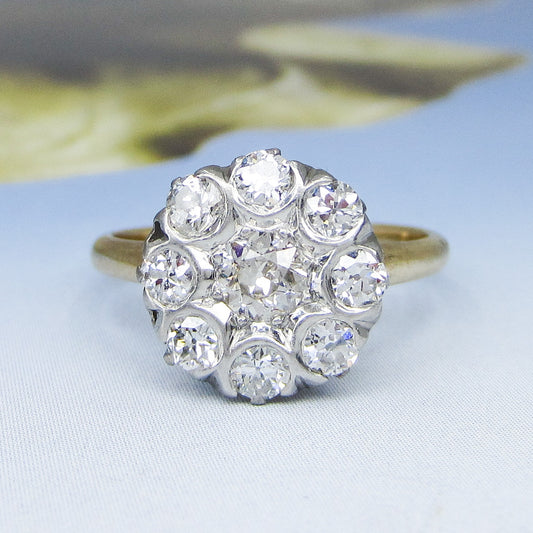 SOLD—Art Deco Old European Diamond Cluster Ring 14k c. 1920