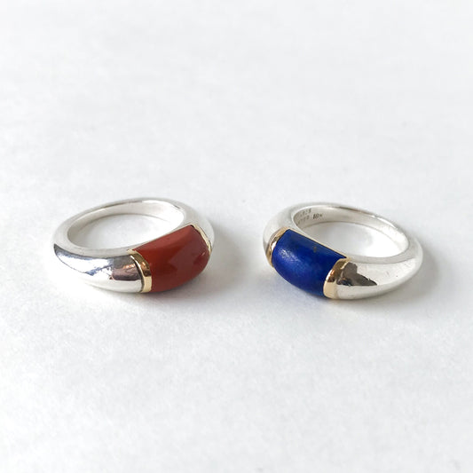 SOLD- Pair of Cartier Lapis and Jasper Stacking Rings 18k/Sterling c. 1970, size 5