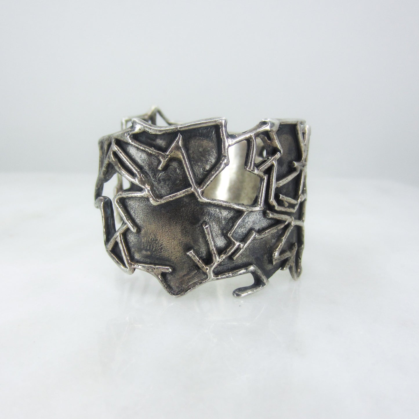 Modernist Geometric Textured Cuff Sterling c. 1970