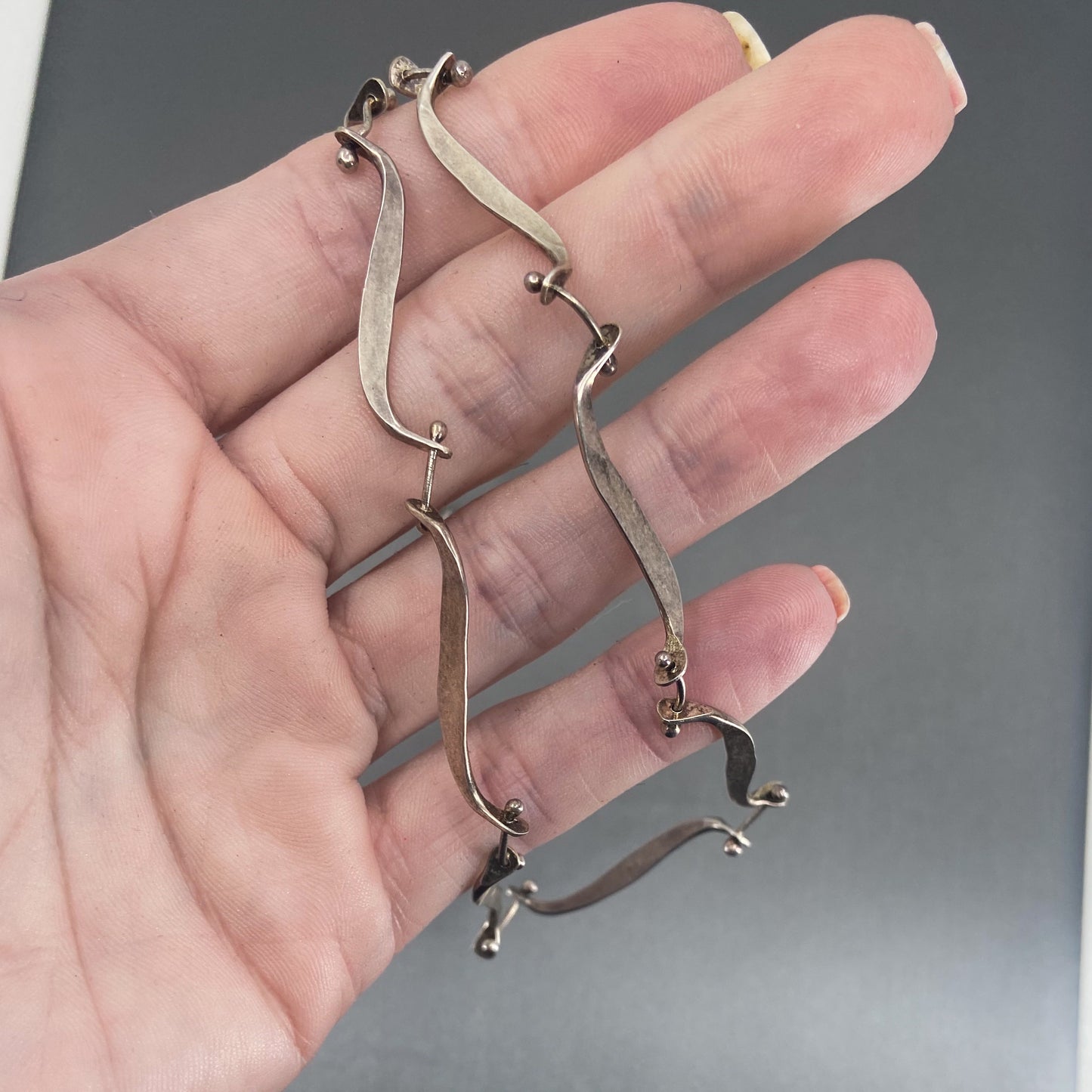 SOLD--Modernist Scroll Link Necklace Sterling, V. Thaler c. 1960