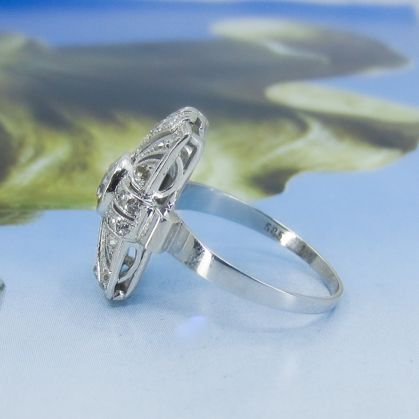 SOLD-Art Deco Bezel Set Old European Diamond .75ct Dinner Ring 14k c. 1930