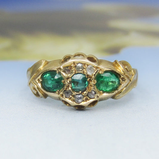 SOLD-Victorian Diamond and Emerald Ring 18k, British c. 1880