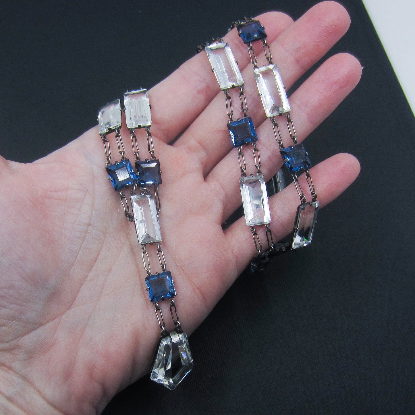 SOLD-Art Deco Long Paste Drop Sautoir Sterling Silver c. 1930