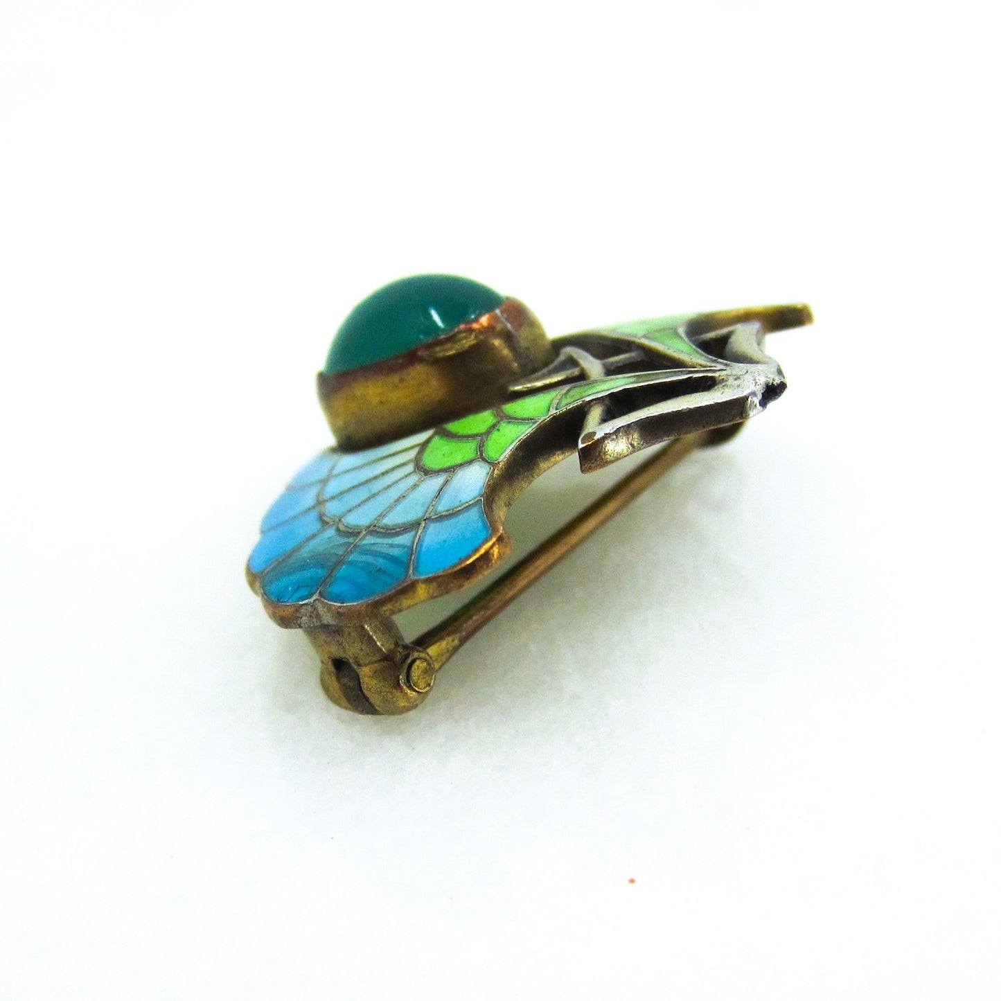 SOLD--Art Nouveau Enamel Brooch Gilt Sterling c. 1890