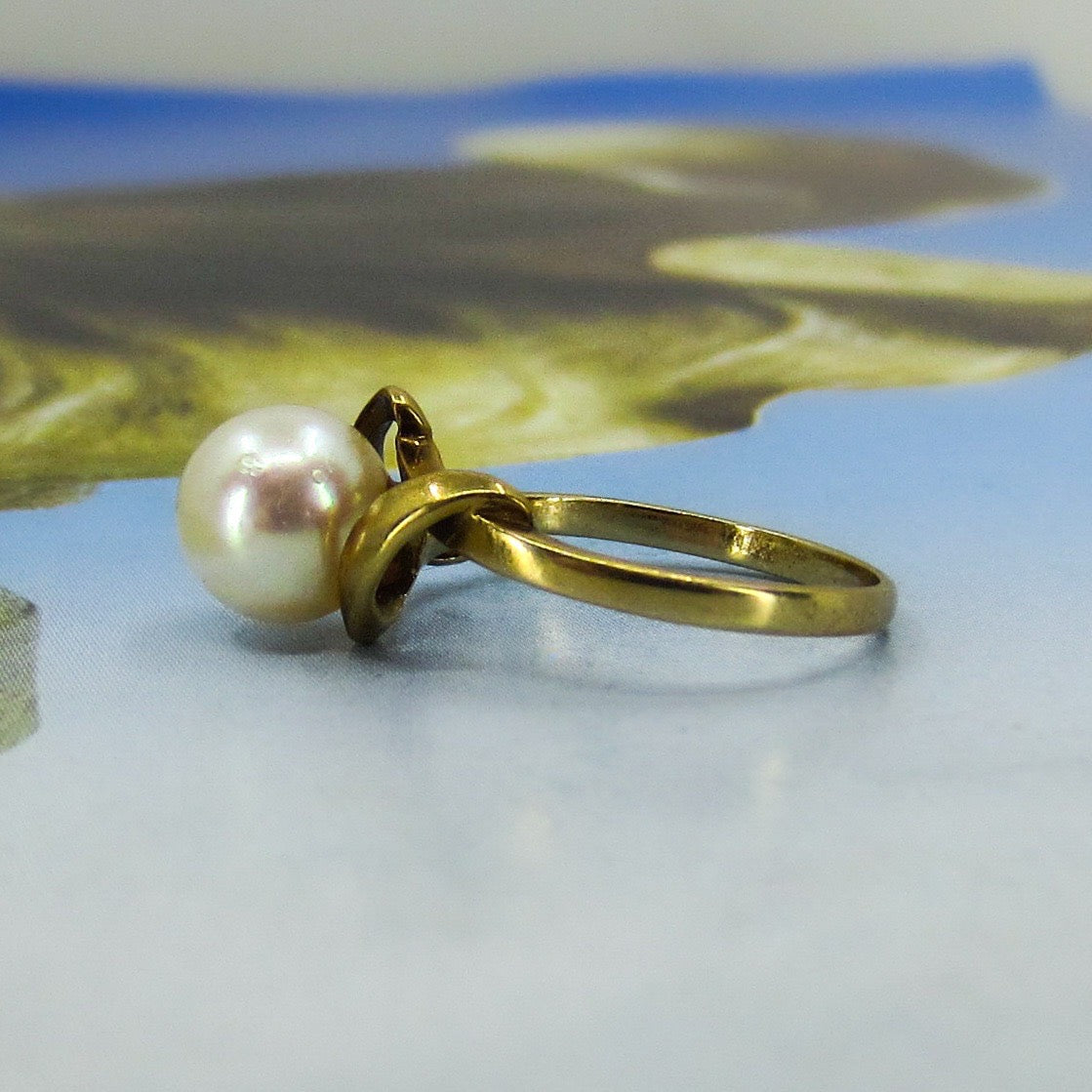 Mid-Century Mikimoto Pearl Ring 14k c. 1960