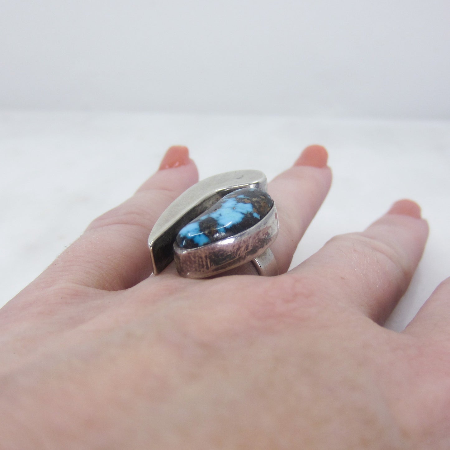 SOLD--Vintage Post-Modern Turquoise Ring Sterling, Navajo c. 1980