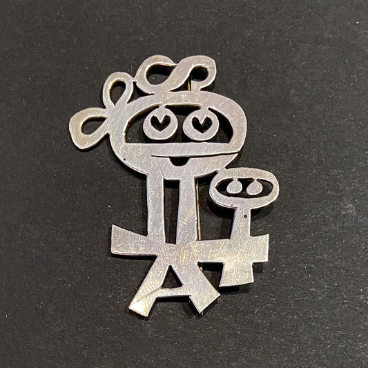 Adorable Modernist Mother and Baby Brooch Sterling, Mik Stousland c. 1960