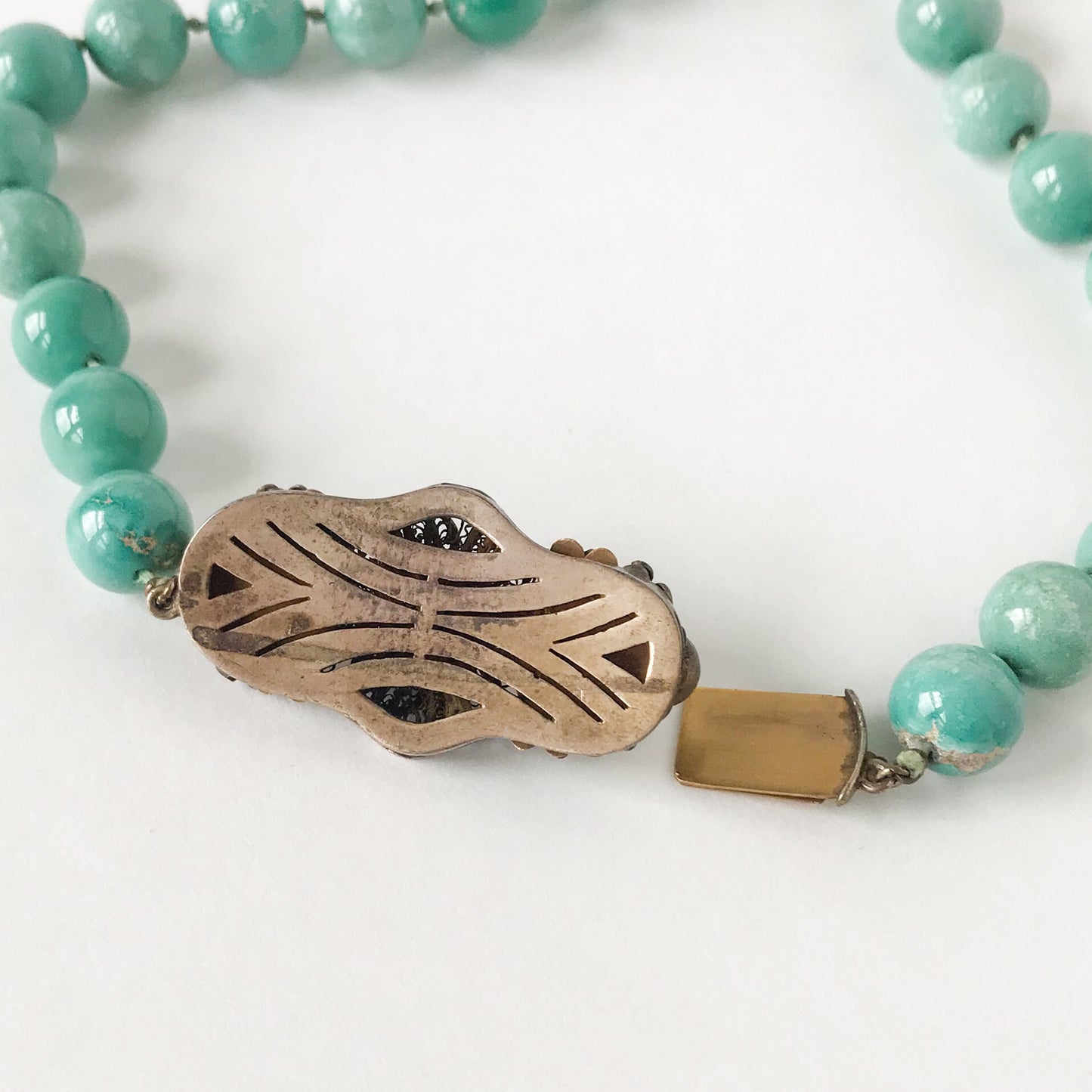 SOLD-Art Deco Turquoise Bead Necklace Gilt Silver c. 1930