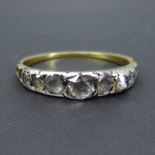 SOLD-Georgian Rose Cut Diamond Half Hoop Ring Silver/18k c. 1830