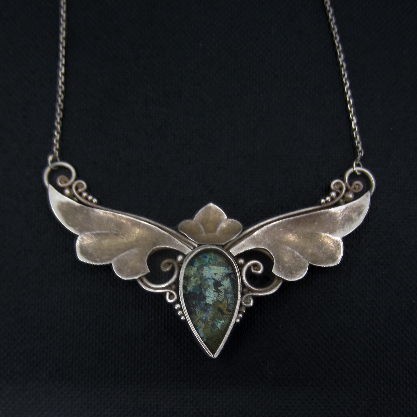 Vintage Art Nouveau Style Azurmalachite Necklace Sterling c. 1970