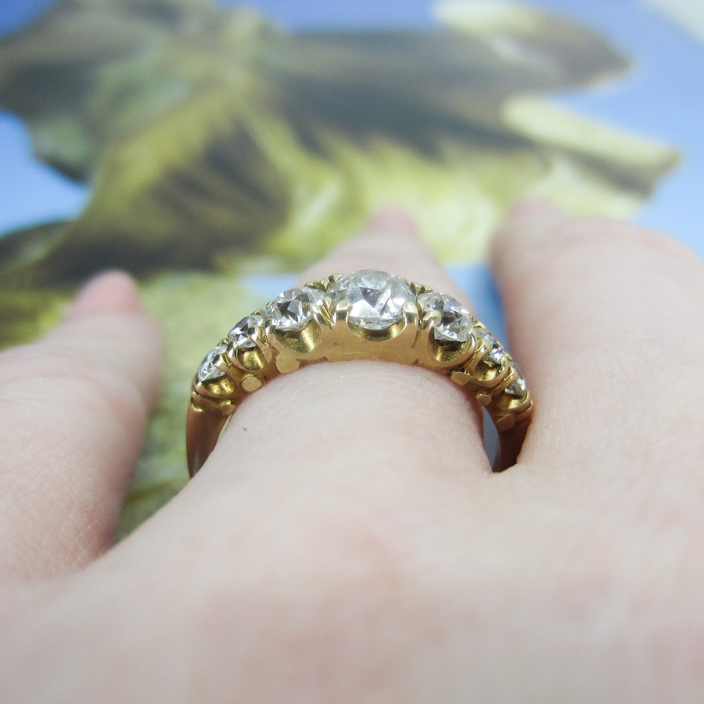 SOLD-Edwardian Shreve, Crump & Low Seven Old Euro Diamond Ring 14k c. 1910