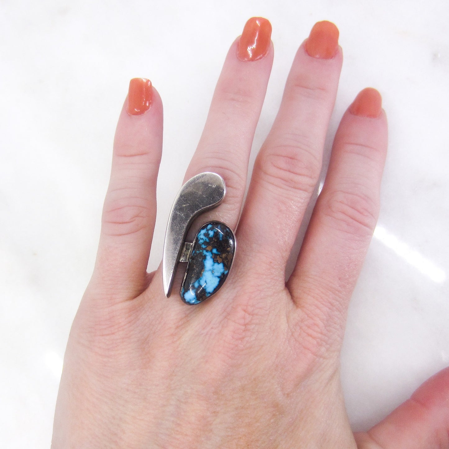 SOLD--Vintage Post-Modern Turquoise Ring Sterling, Navajo c. 1980