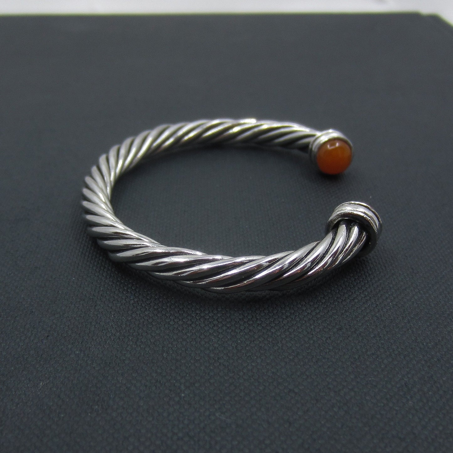 Vintage Carnelian Terminal Twist Cuff Sterling c. 1990