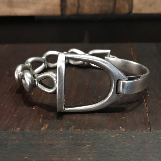 SOLD-Fantastic Modernist Stirrup Bracelet Sterling c. 1970