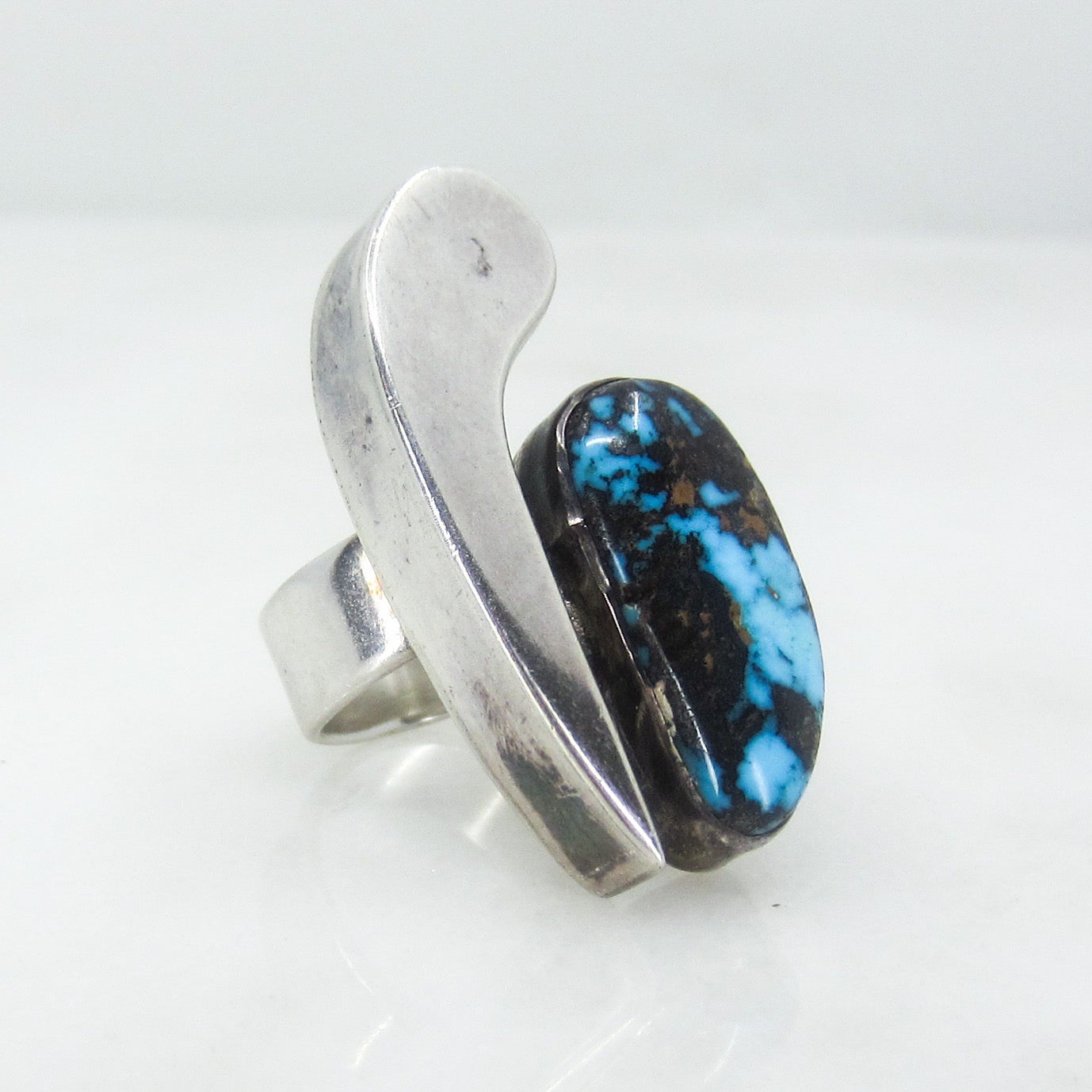 SOLD--Vintage Post-Modern Turquoise Ring Sterling, Navajo c. 1980