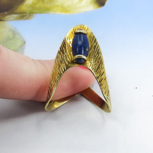 SOLD-Modernist Lapis Geometric Ring 14k c. 1960
