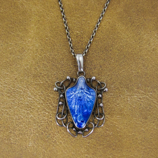 SOLD-Rare Arts & Crafts Newlyn School Enamel Pendant Sterling c. 1900