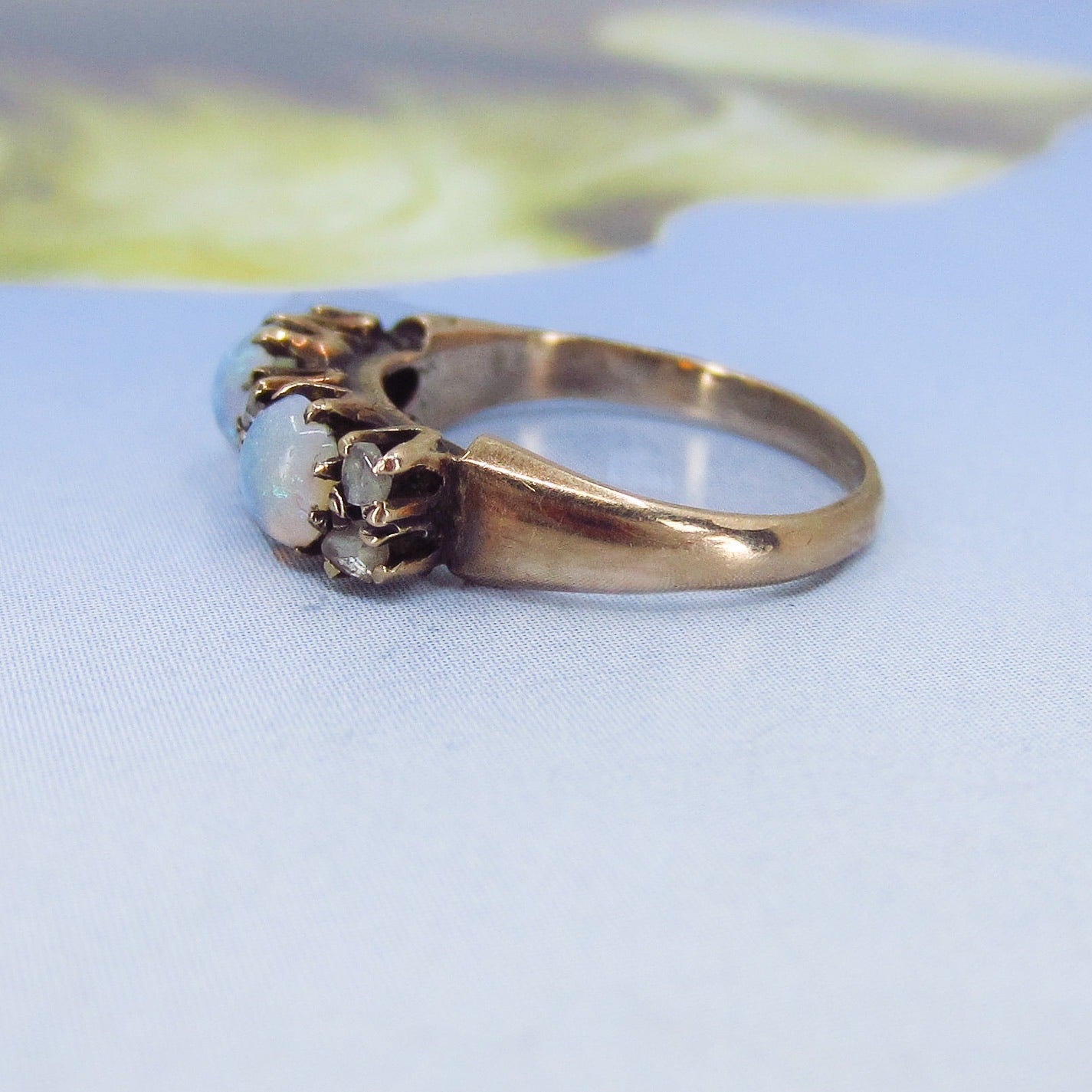 SOLD-Victorian Opal and Rose Cut Diamond Ring 14k c. 1890