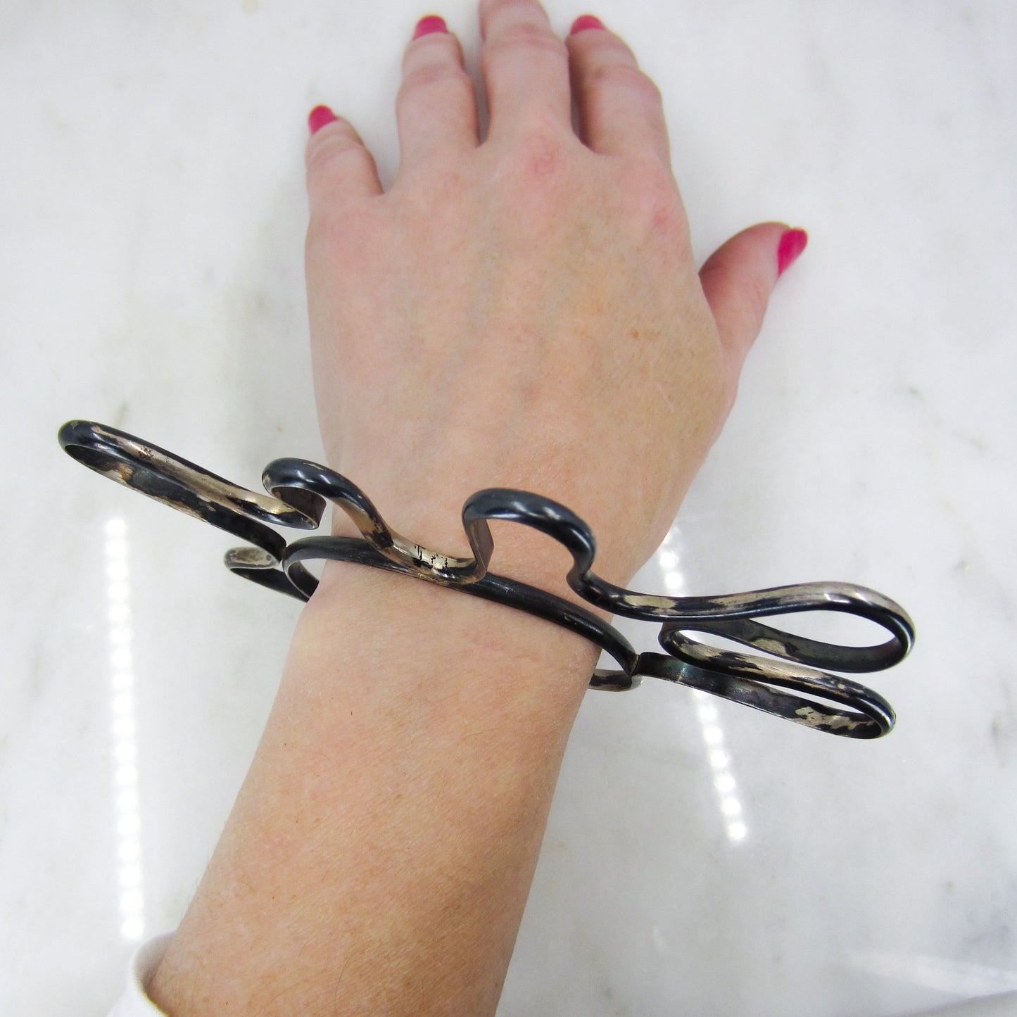 Incredible Post-Modern 3D Bangle Sterling c. 1980