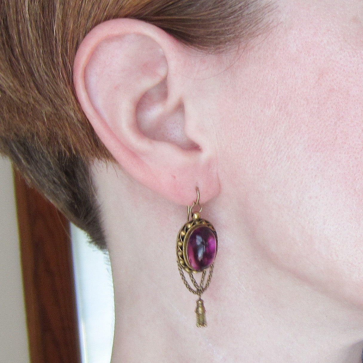 SOLD--Victorian Amethyst Locket Earrings 18k c. 1870