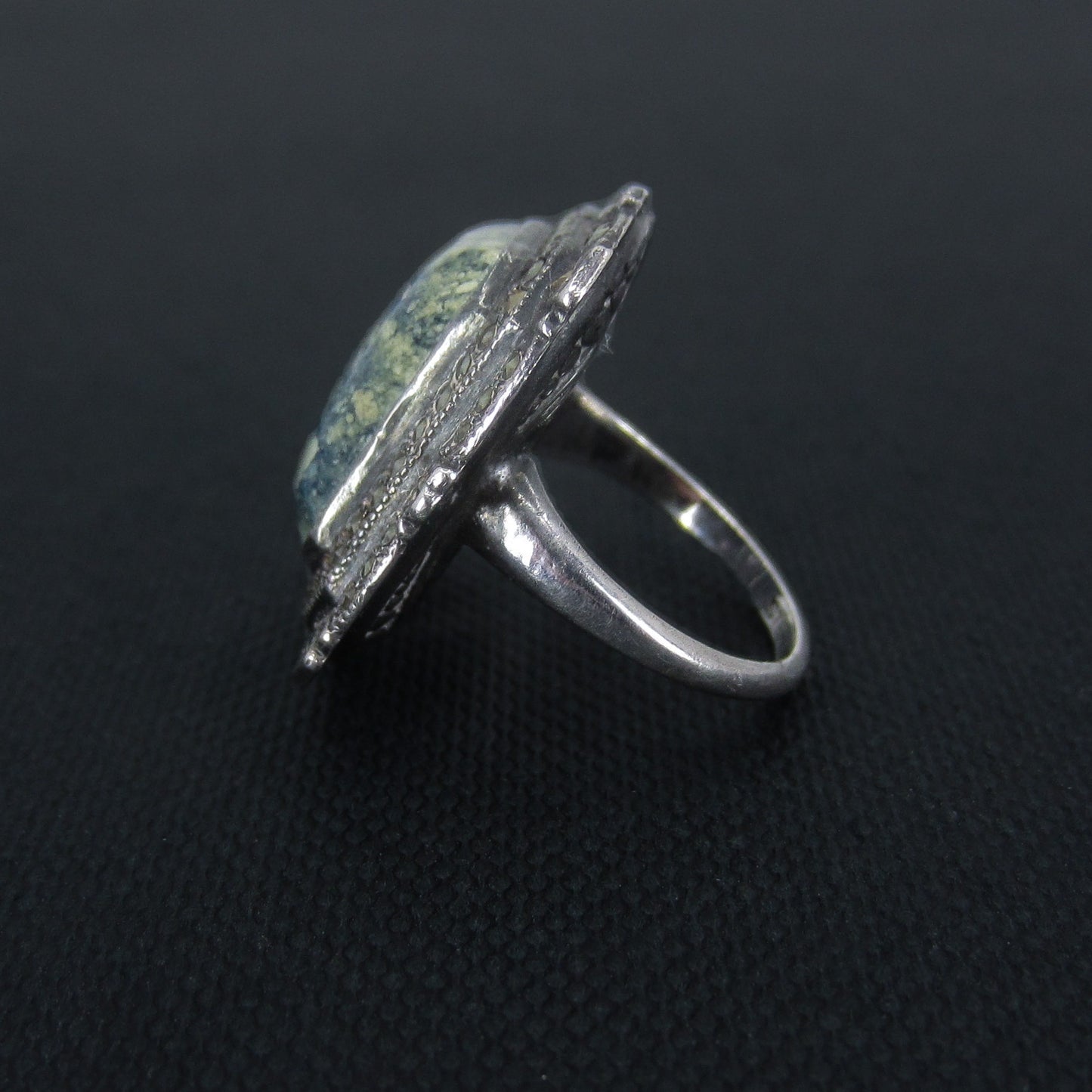 SOLD-Art Deco Blue Jasper and Marcasite Ring Sterling c. 1930