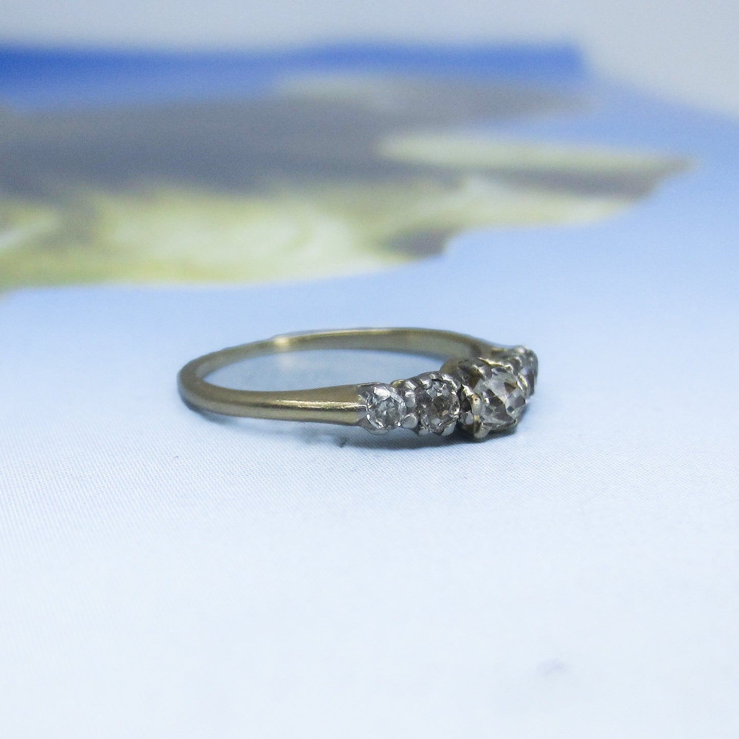 SOLD--Dainty Edwardian Five Old Mine Diamond Band 18k