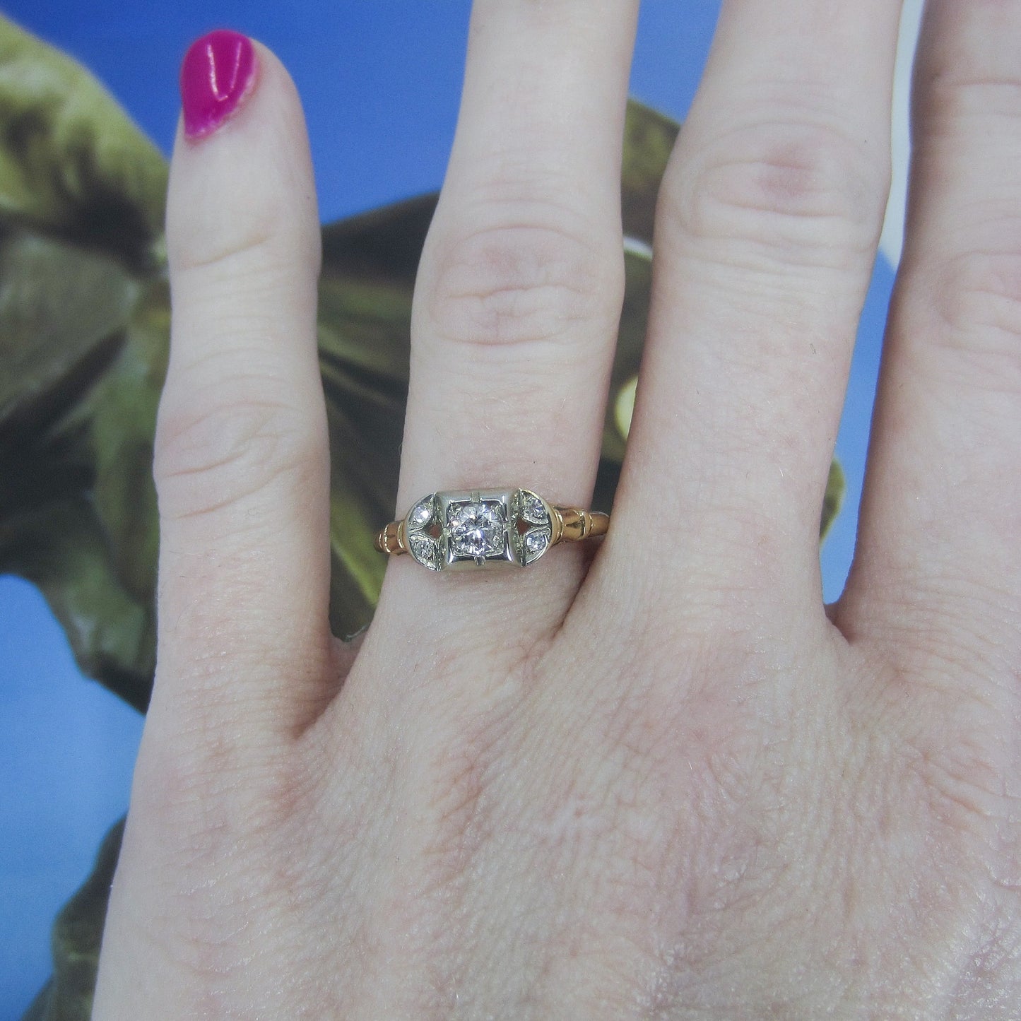 SOLD--Art Deco Diamond Ring 14k c. 1930