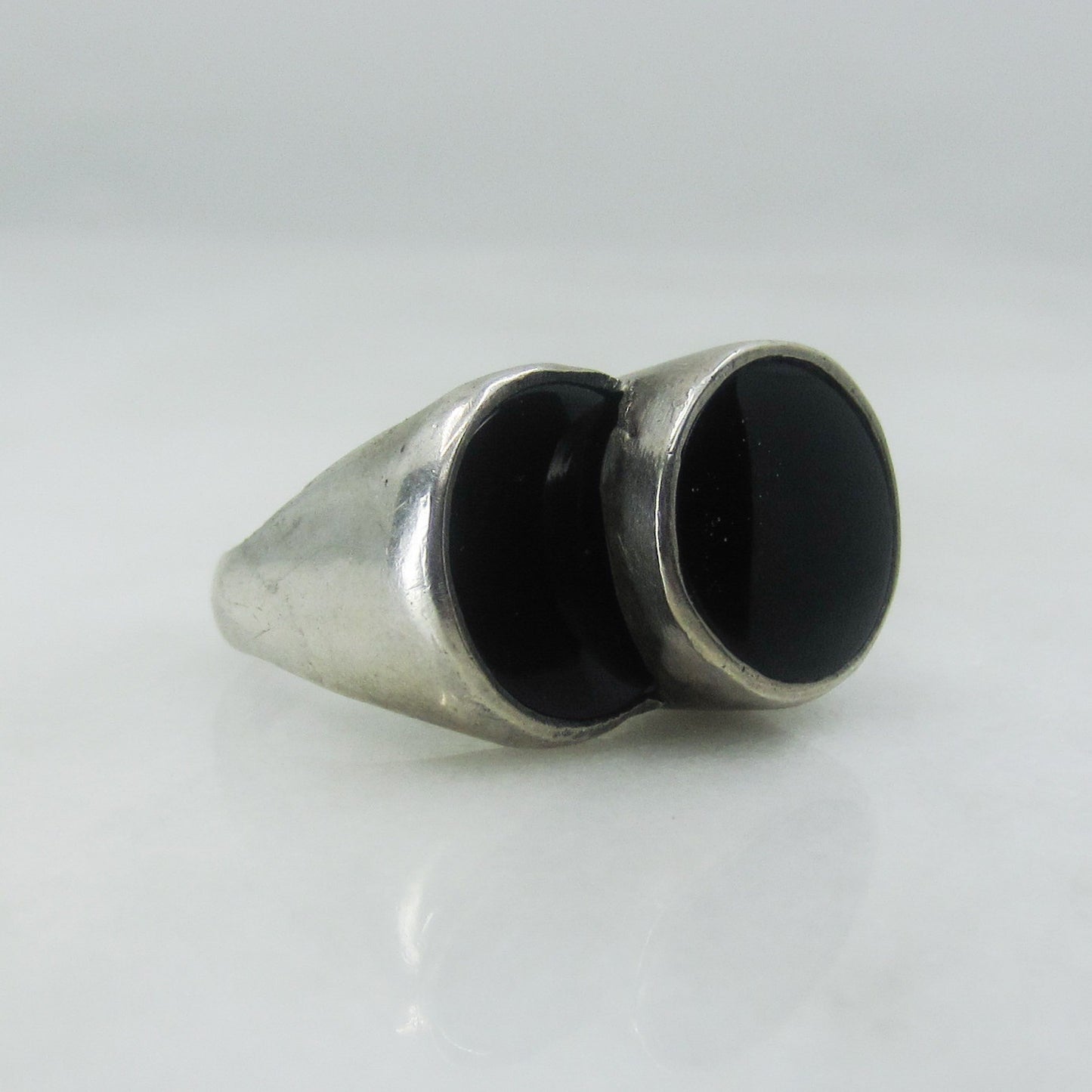 SOLD--Modernist Onyx Circles Ring Sterling c. 1970