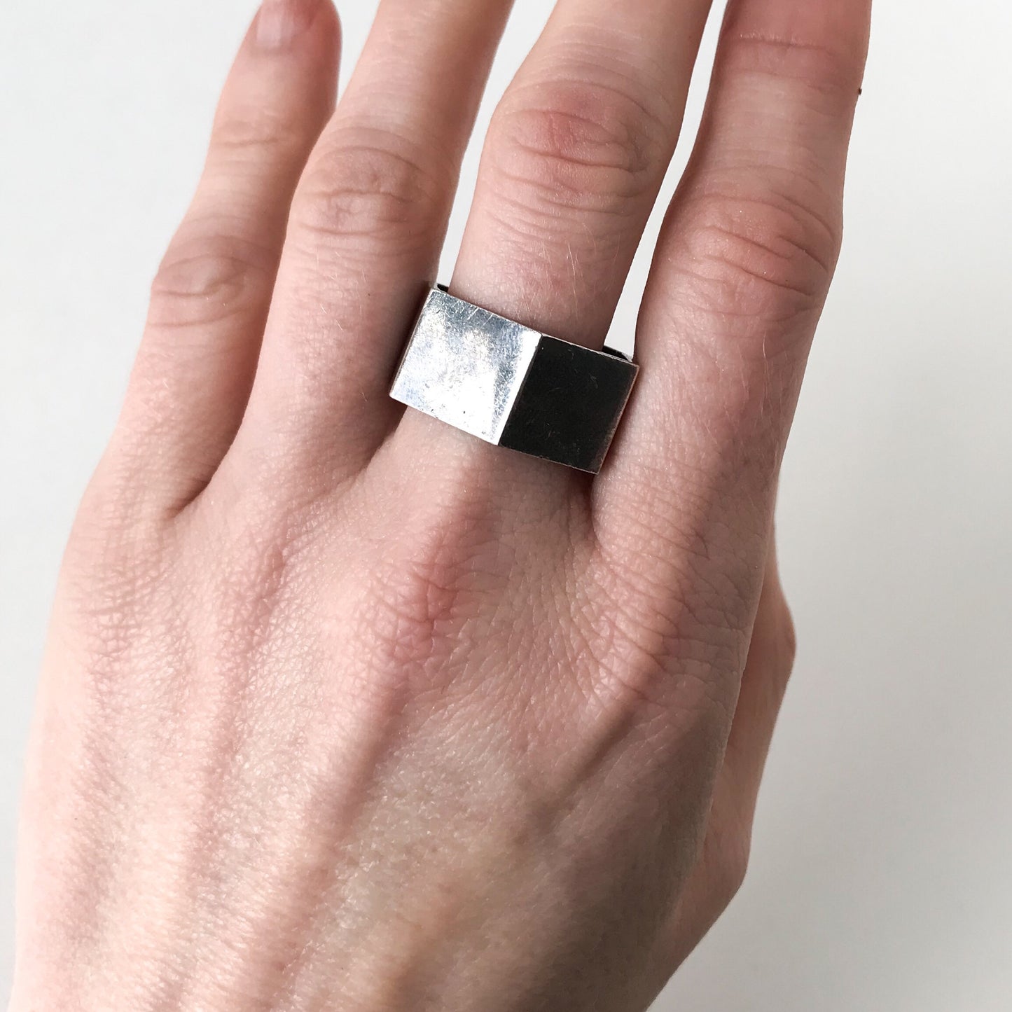 SOLD--Modernist Wide Hexagon Band Sterling, size 10.5