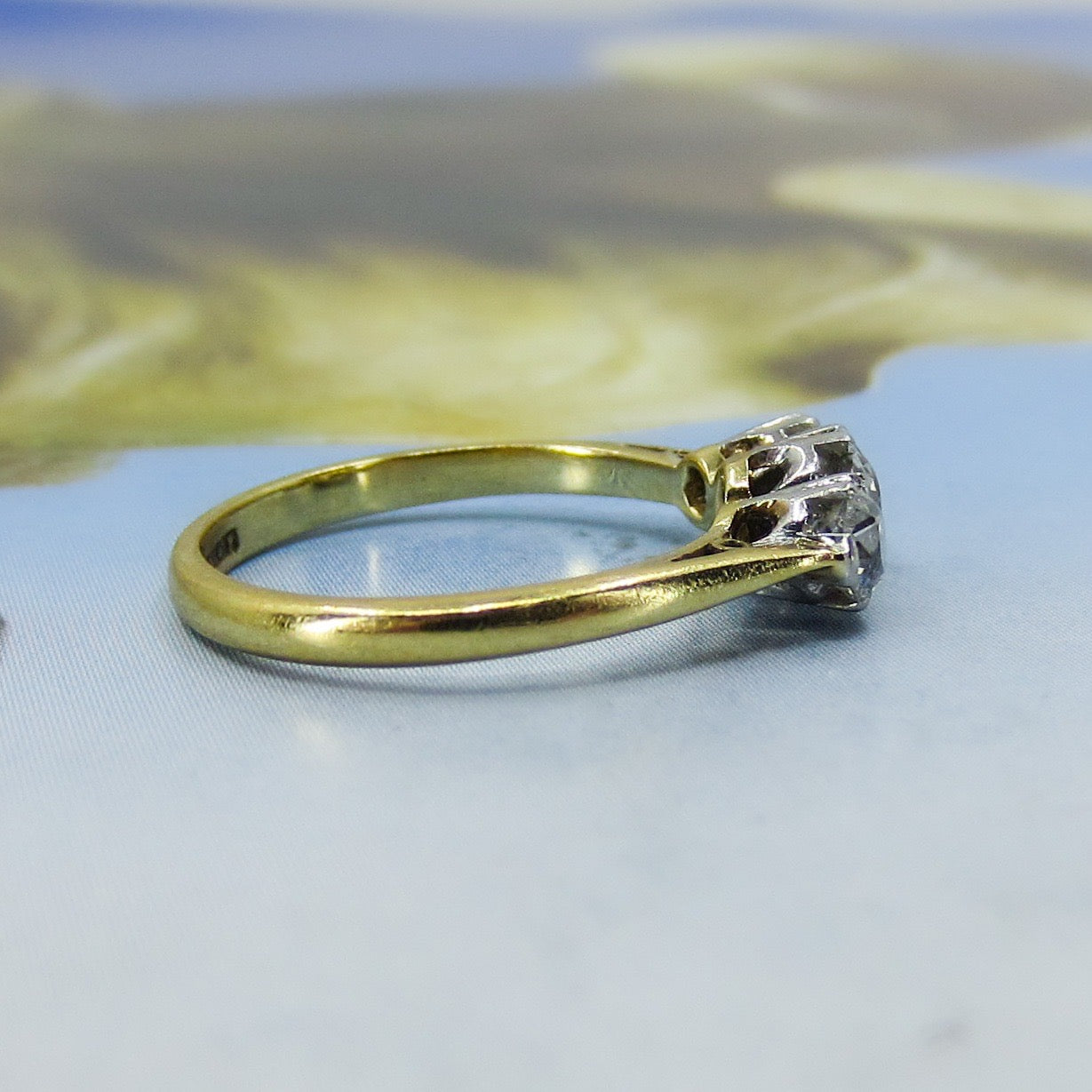 SOLD-Edwardian Three Old Mine Diamond Ring Platinum/18k c. 1910