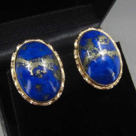 SOLD-Large Mid-Century Lapis Earrings 14k c. 1960