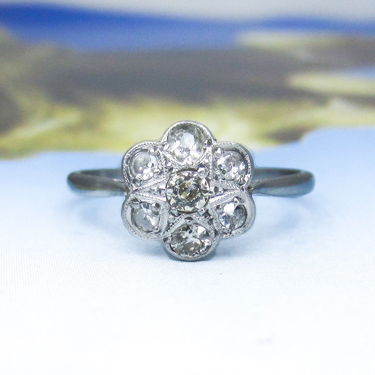 SOLD-Edwardian Diamond Cluster Ring Plat/18k c. 1910
