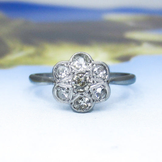 SOLD-Edwardian Diamond Cluster Ring Plat/18k c. 1910